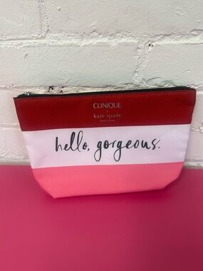 kate spade Clinique Stripe Cosmetic Pouch in Red, White & Pink